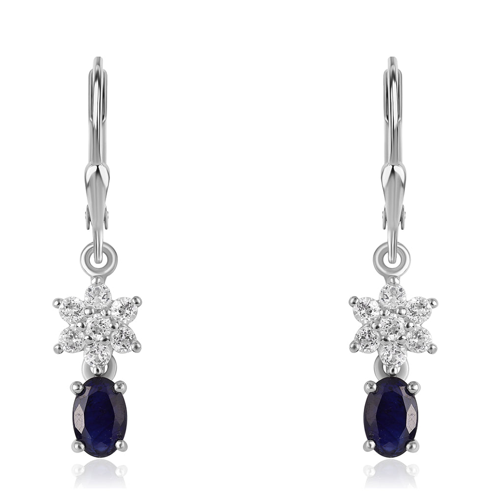 Pendientes de Plata con Zafiro Azul Australiano y Topacio Blanco 1 
