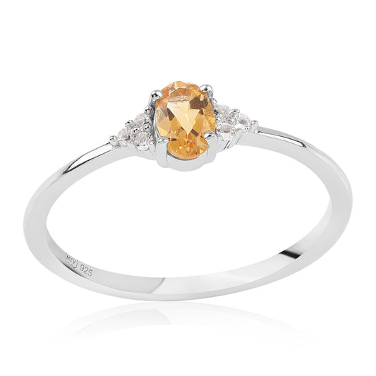 Anillo de Plata con AA Citrino de Brasil y Topacio Blanco