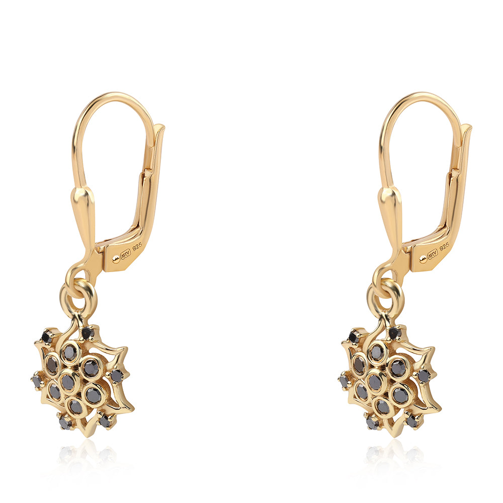 Pendientes de Plata Bañada en Oro con Diamante Negro 1 