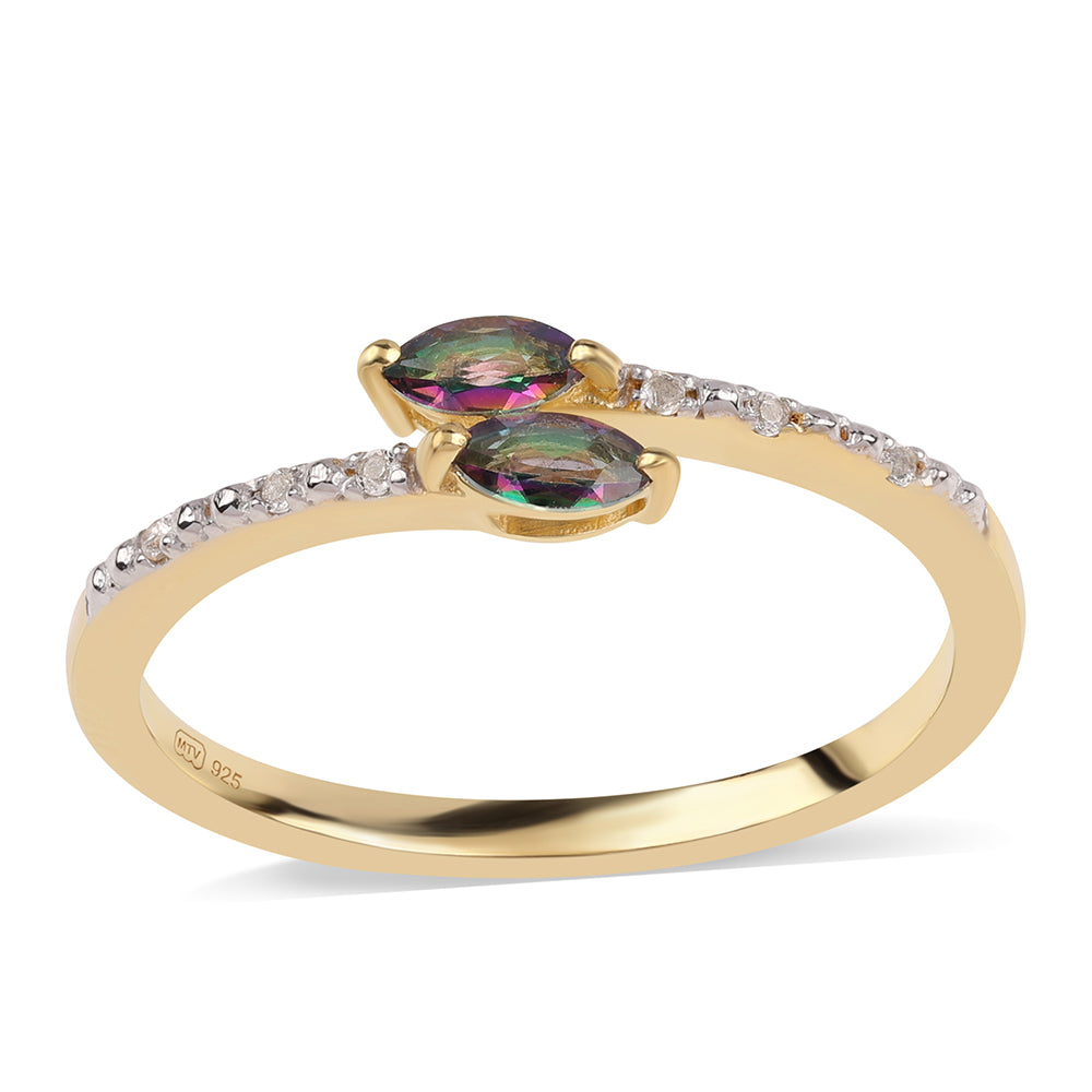 Anillo de Plata Bañada en Oro con Topacio Místico y Topacio Blanco 1 