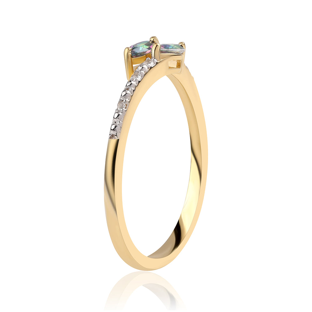 Anillo de Plata Bañada en Oro con Topacio Místico y Topacio Blanco 2 