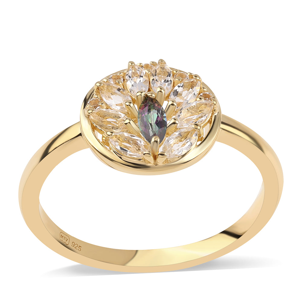 Anillo de Plata Bañada en Oro con Topacio Místico y Topacio Blanco 1 