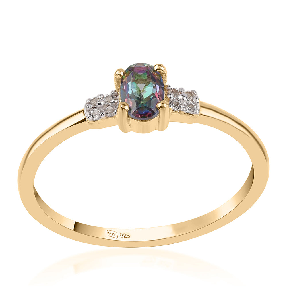 Anillo de Plata Bañada en Oro con Topacio Místico y Topacio Blanco