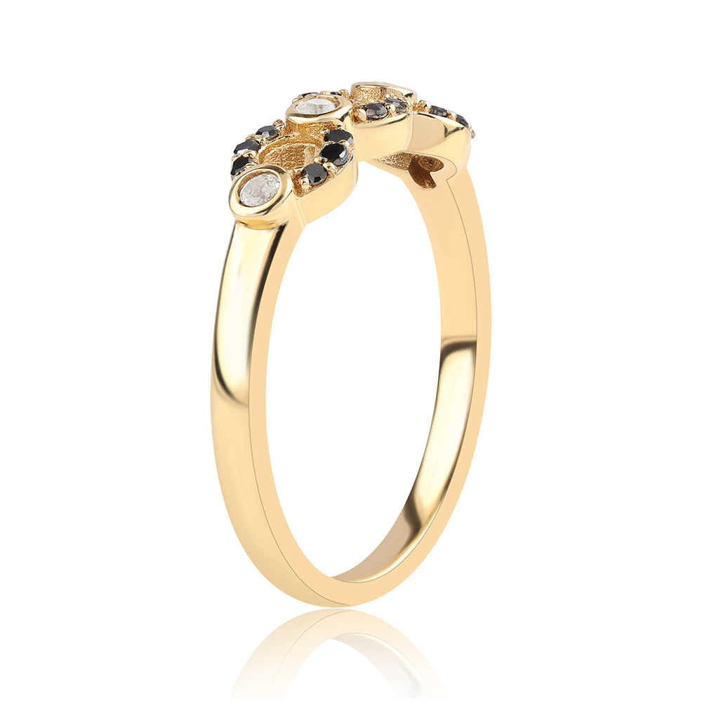 Anillo de Plata Bañada en Oro con Diamante Negro y Topacio Blanco 2 