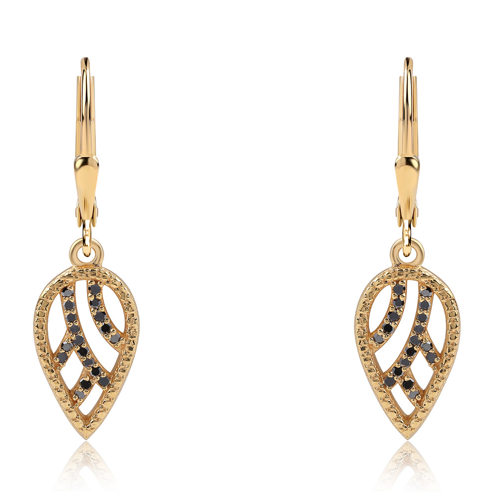 Pendientes de Plata Bañada en Oro con Diamante Negro 1 