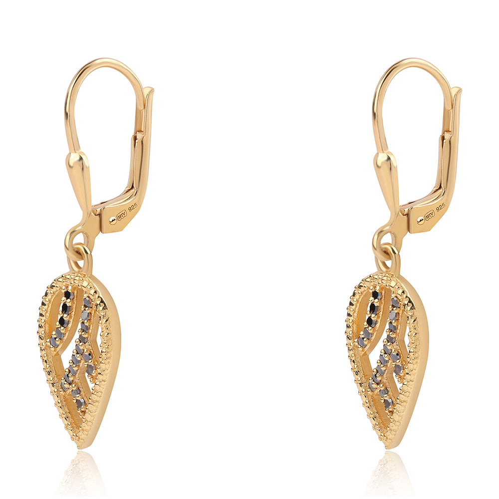 Pendientes de Plata Bañada en Oro con Diamante Negro 2 