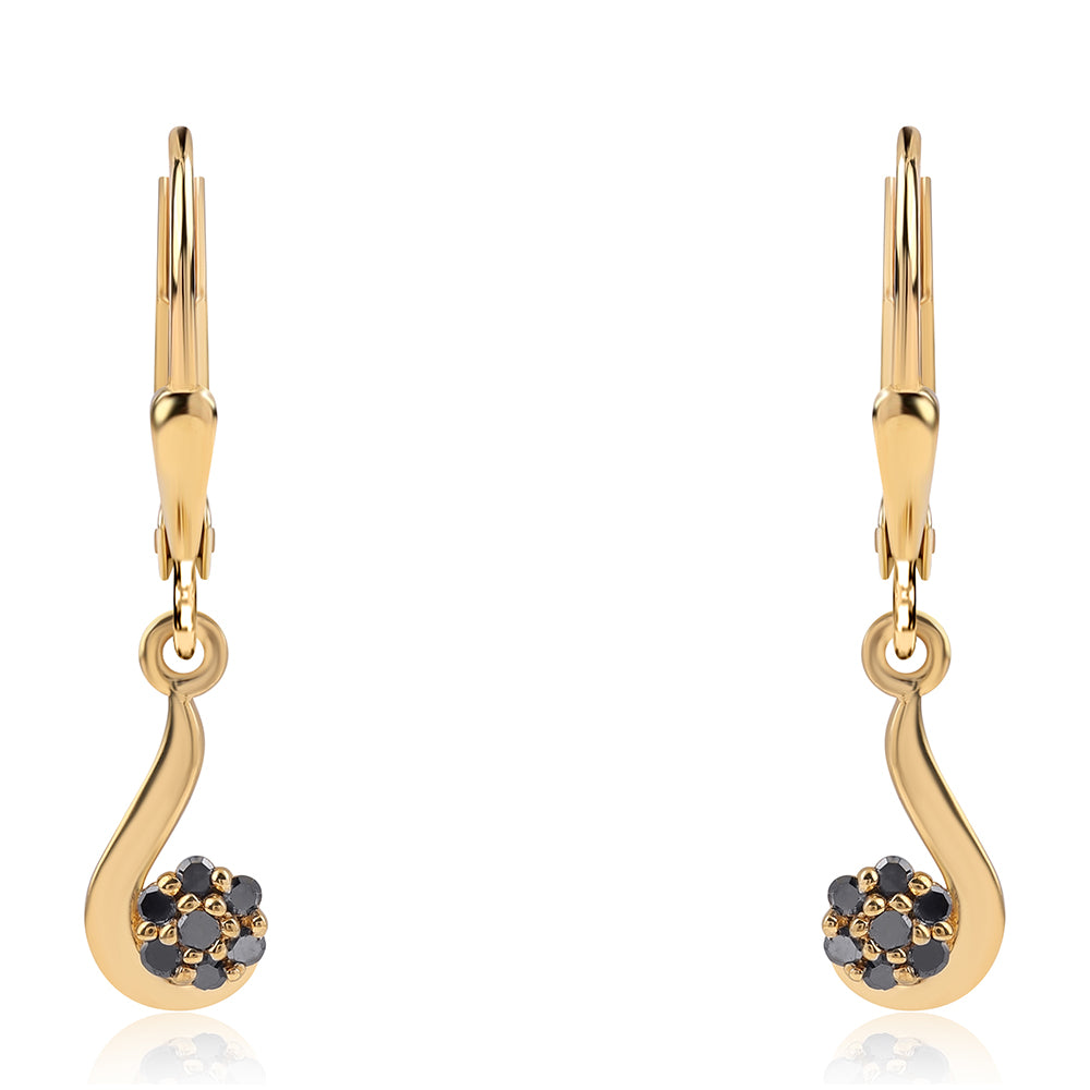 Pendientes de Plata Bañada en Oro con Diamante Negro
