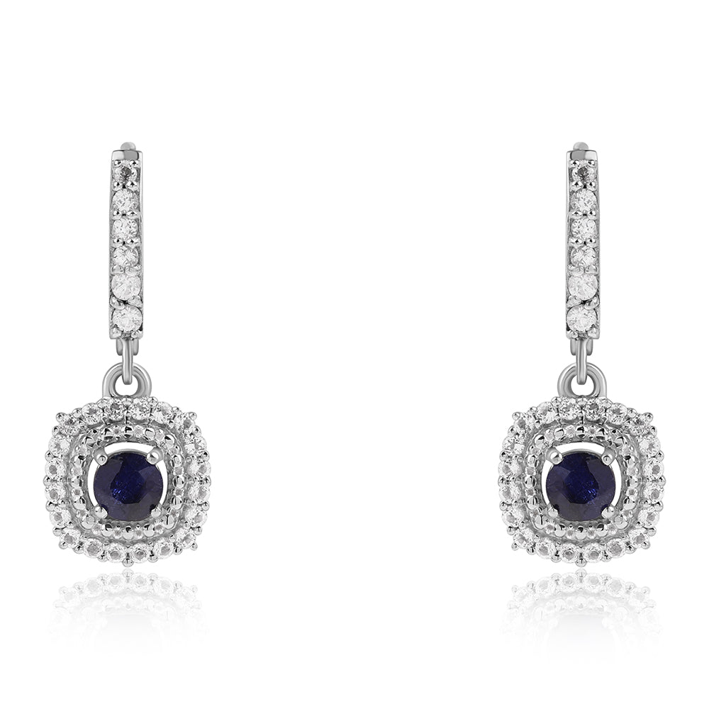 Pendientes de Plata con Zafiro Azul Australiano y Topacio Blanco 2 