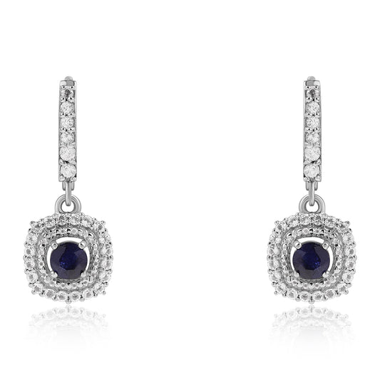 Pendientes de Plata con Zafiro Azul Australiano y Topacio Blanco