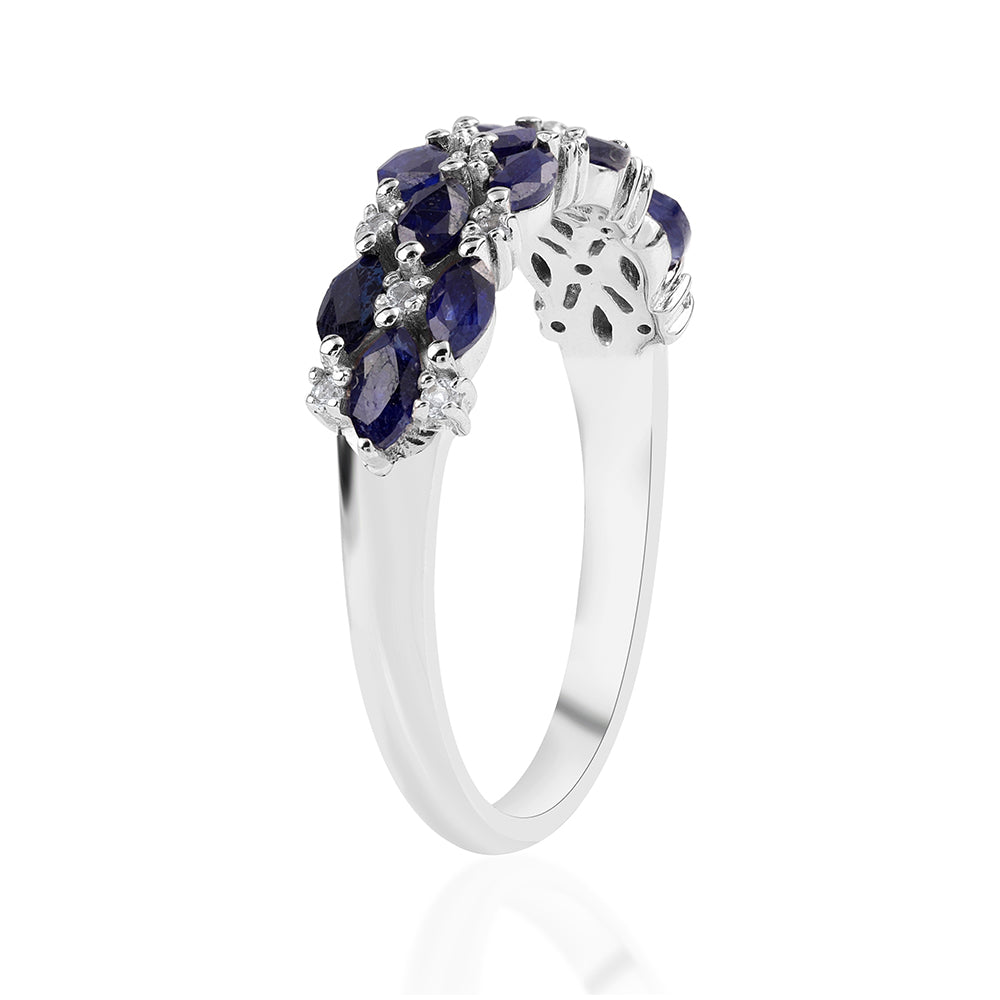 Anillo de Plata con Zafiro Azul Australiano y Topacio Blanco 3 