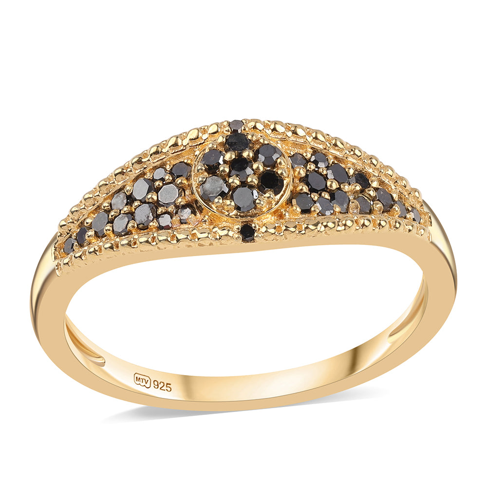 Anillo de Plata Bañada en Oro con Diamante Negro 1 