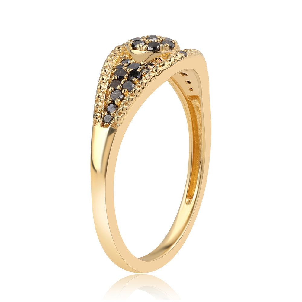 Anillo de Plata Bañada en Oro con Diamante Negro