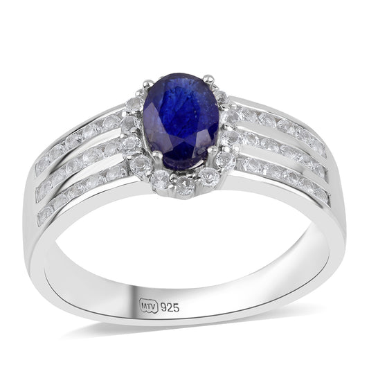 Anillo de Plata con Zafiro Azul Australiano y Topacio Blanco