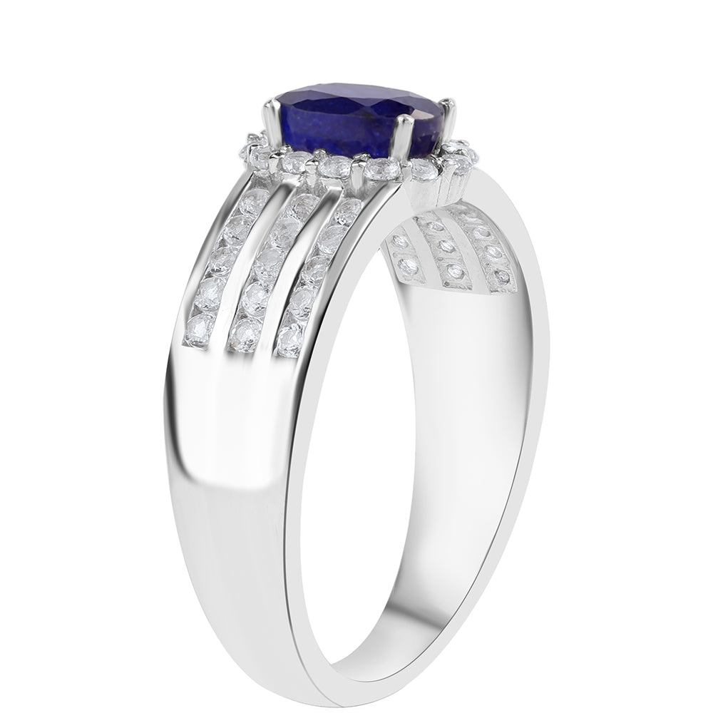 Anillo de Plata con Zafiro Azul Australiano y Topacio Blanco 3 