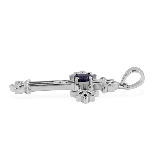 Cruz Colgante de Plata con Zafiro Azul Australiano