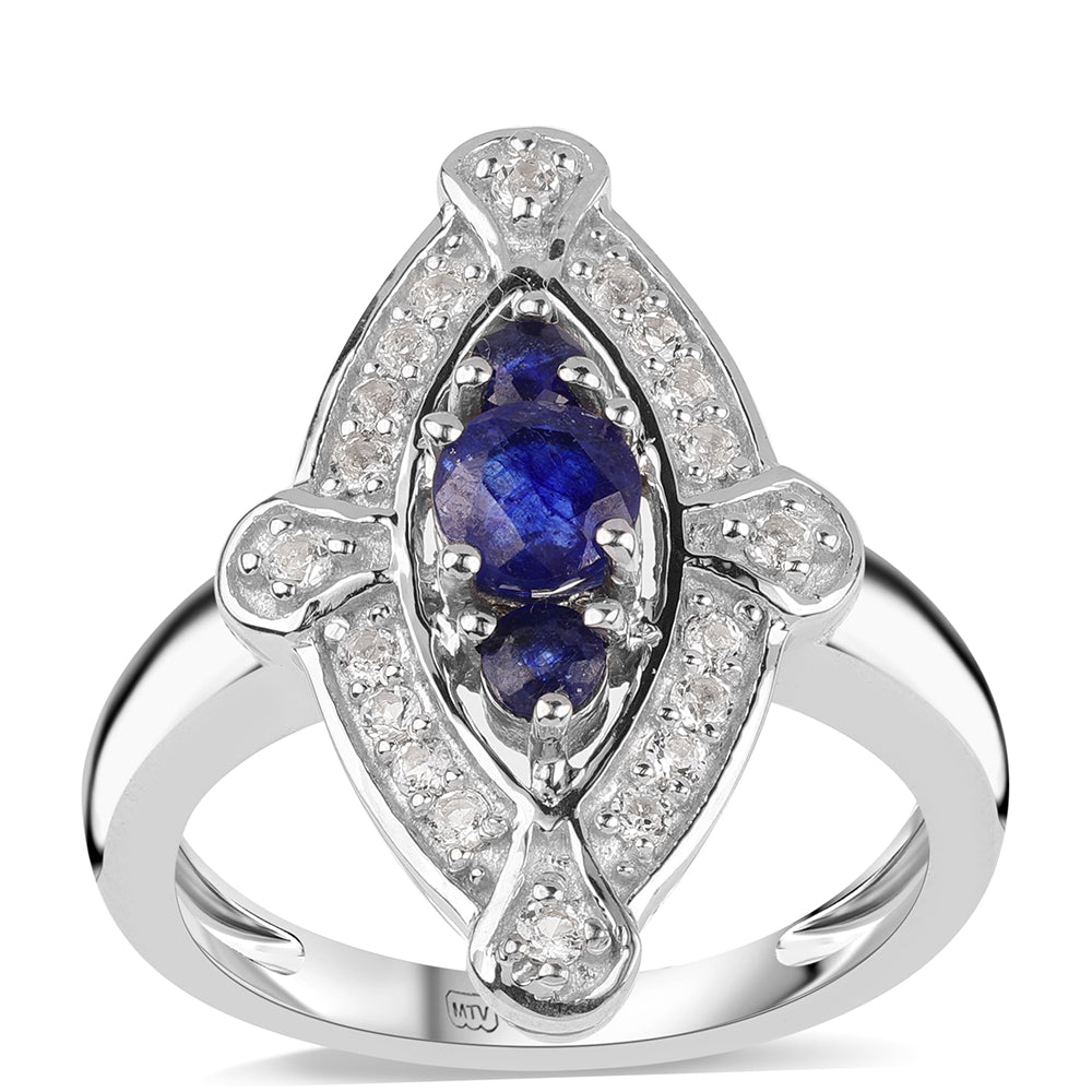 Anillo de Plata con Zafiro Azul Australiano y Topacio Blanco 1 