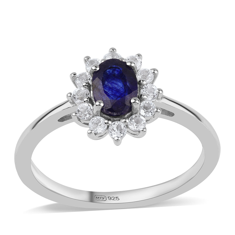 Anillo de Plata con Zafiro Azul Australiano y Topacio Blanco 1 
