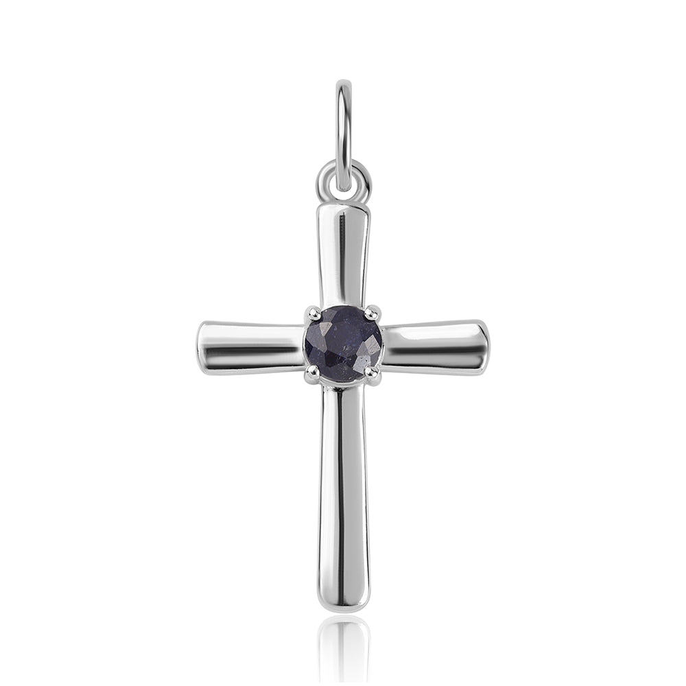 Cruz Colgante de Plata con Zafiro Azul Australiano