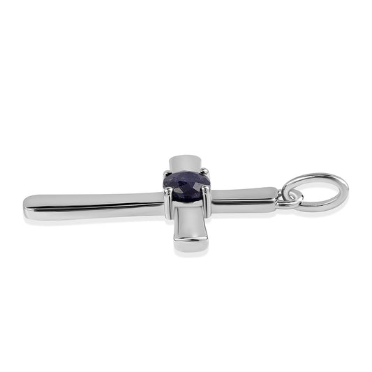 Cruz Colgante de Plata con Zafiro Azul Australiano