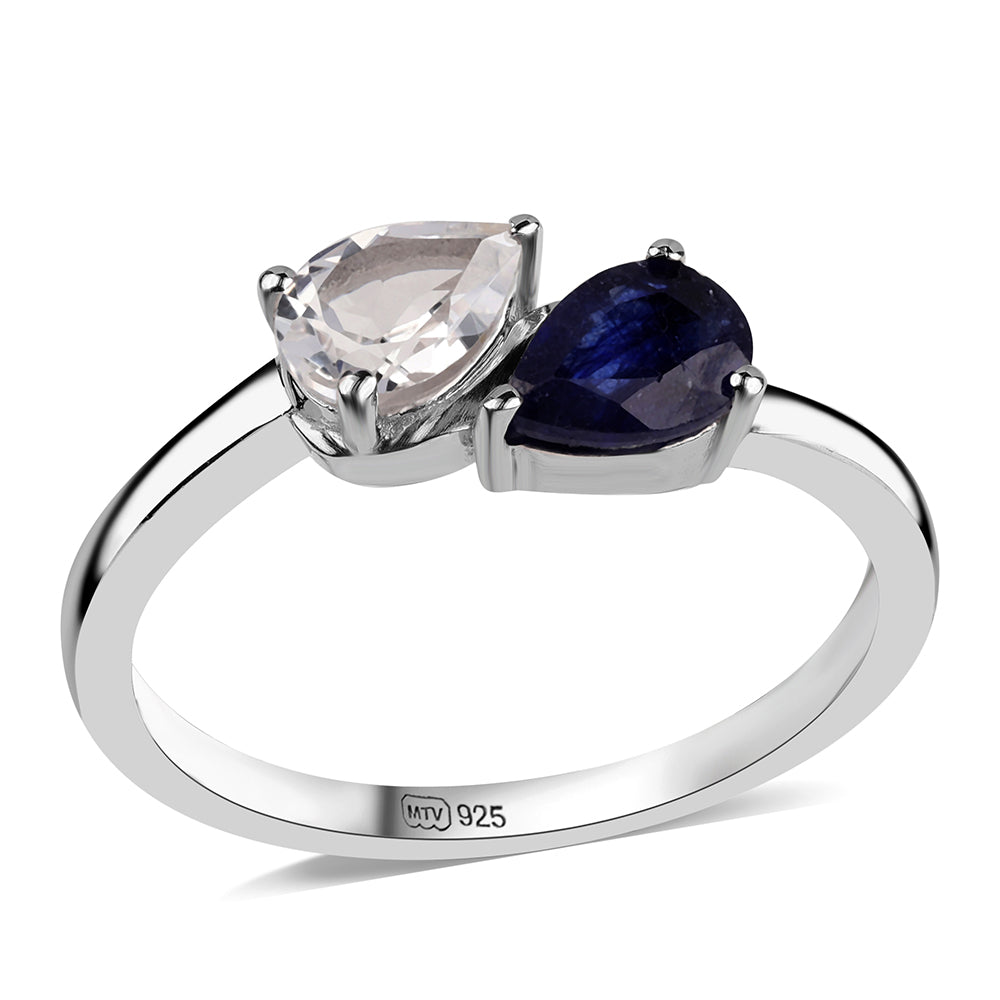 Anillo de Plata con Zafiro Azul Australiano y Topacio Blanco 1 