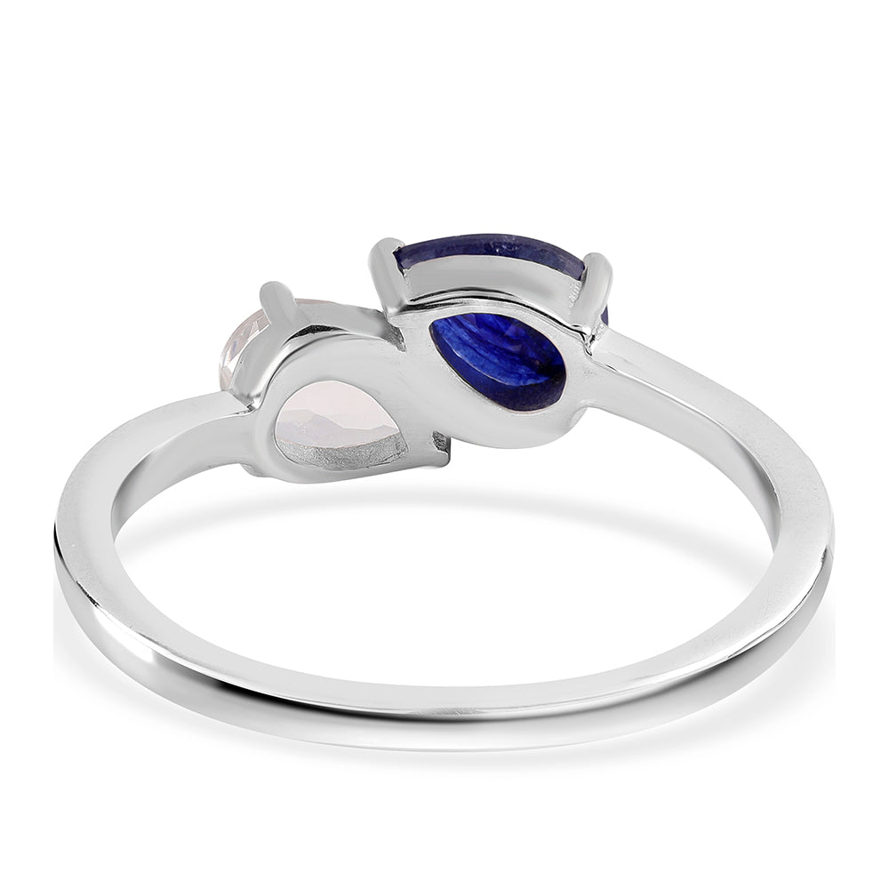 Anillo de Plata con Zafiro Azul Australiano y Topacio Blanco 2 