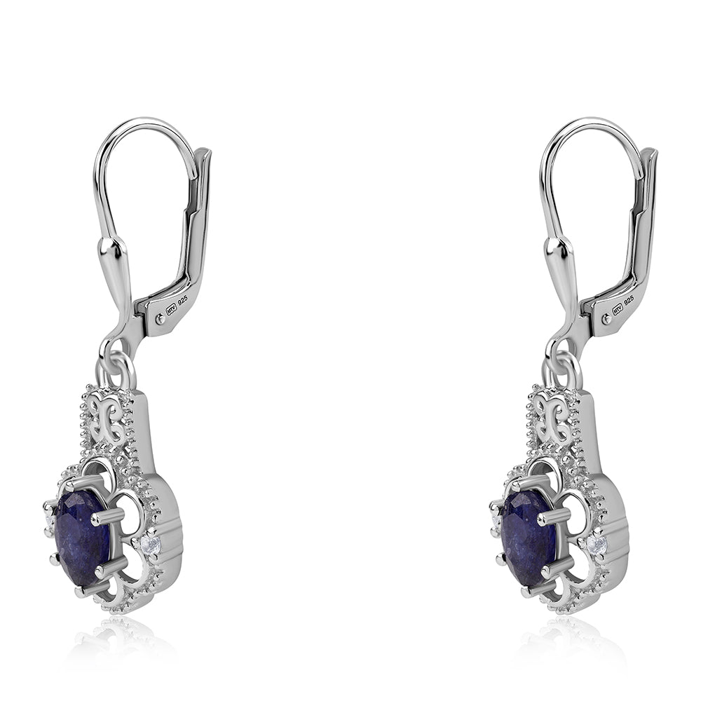 Pendientes de Plata con Zafiro Azul Australiano y Topacio Blanco 1 