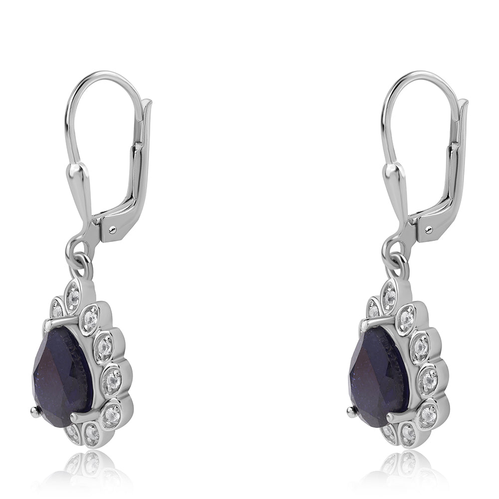 Pendientes de Plata con Zafiro Azul Australiano y Topacio Blanco