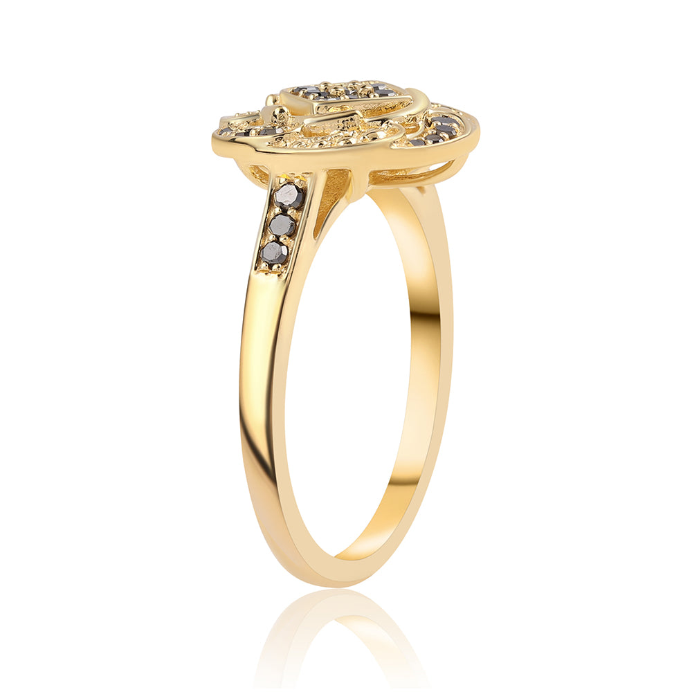 Anillo de Plata Bañada en Oro con Diamante Negro 2 