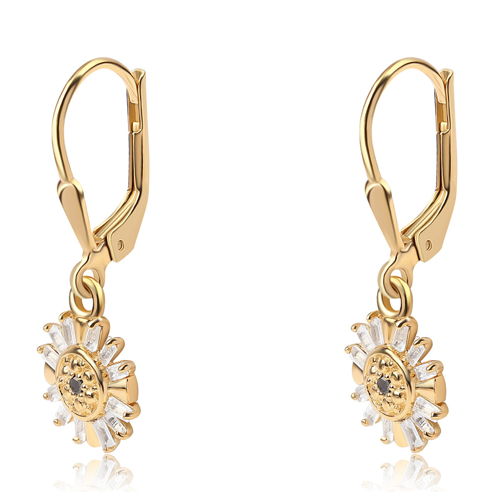 Pendientes de Plata Bañada en Oro con Diamante Negro y Topacio Blanco 2 