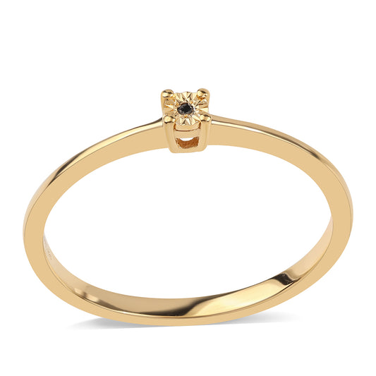Anillo de Plata Bañada en Oro con Diamante Negro