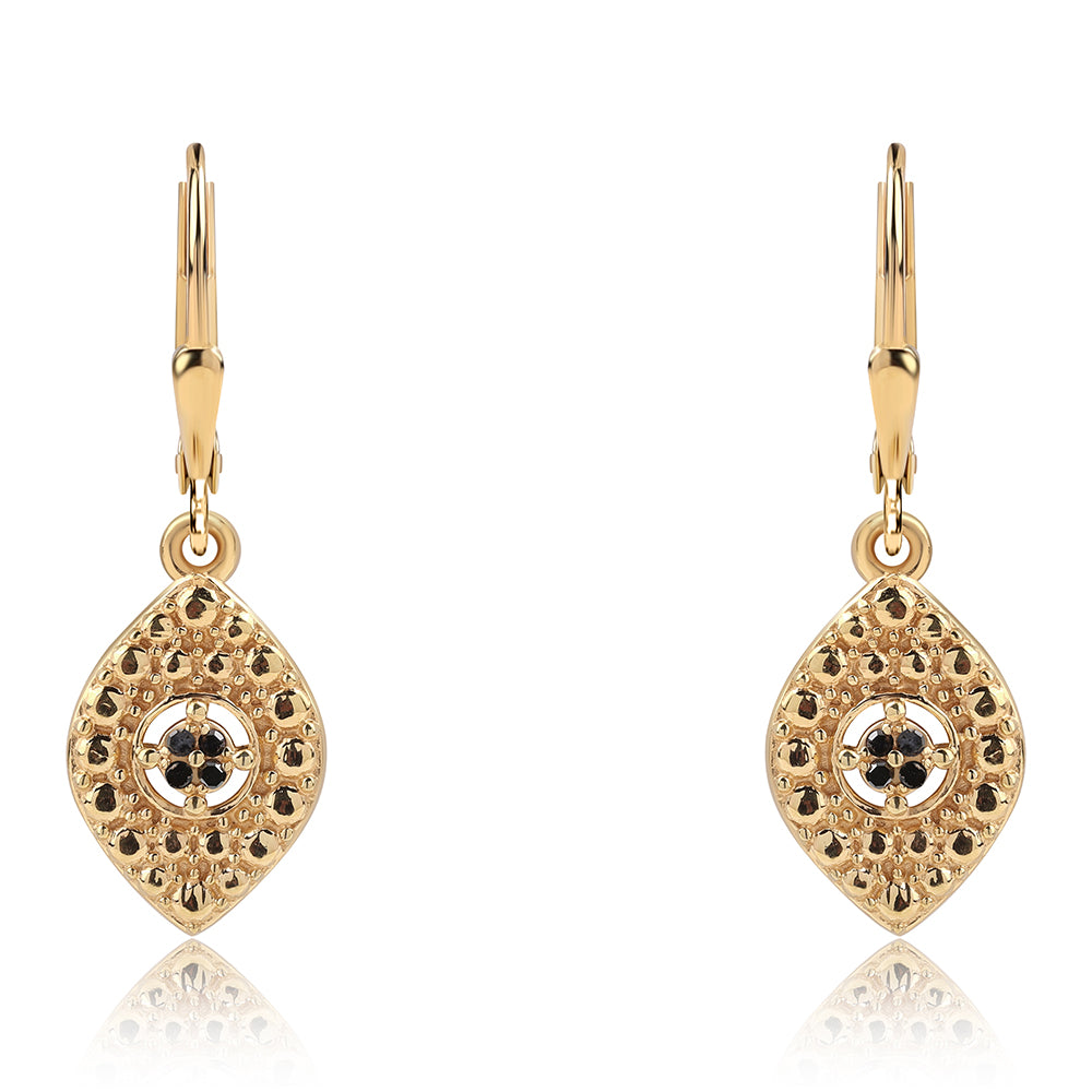 Pendientes de Plata Bañada en Oro con Diamante Negro