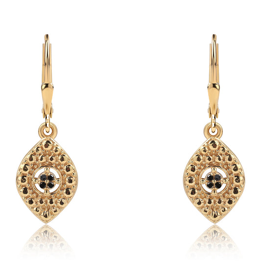 Pendientes de Plata Bañada en Oro con Diamante Negro