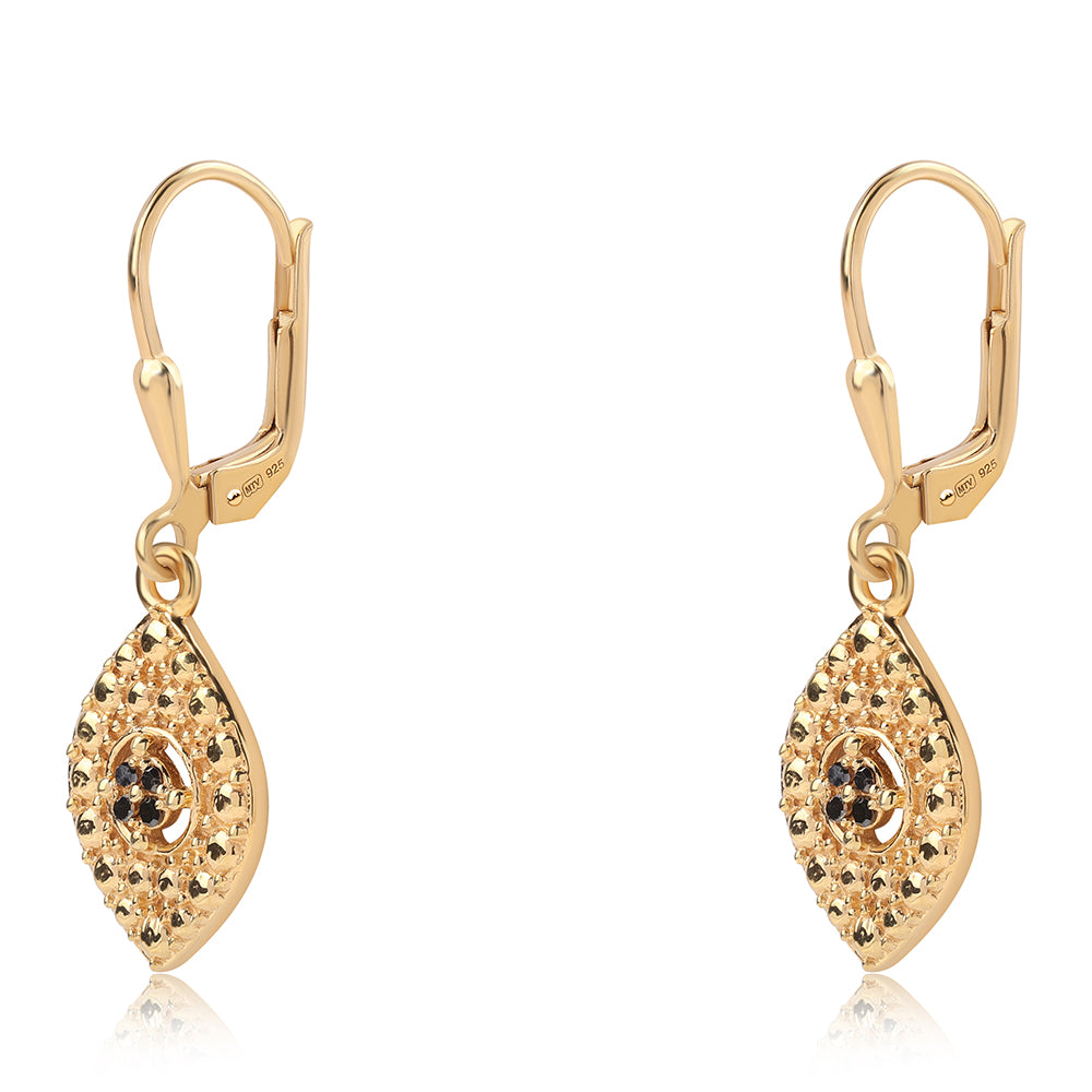 Pendientes de Plata Bañada en Oro con Diamante Negro