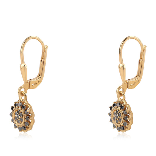 Pendientes de Plata Bañada en Oro con Diamante Negro