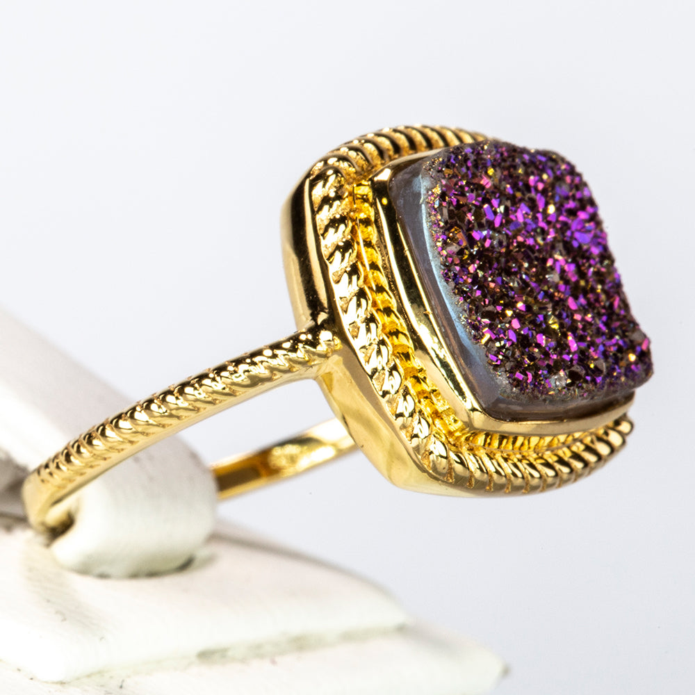 Anillo de Plata Bañada en Oro con Drusa Purpura 4 