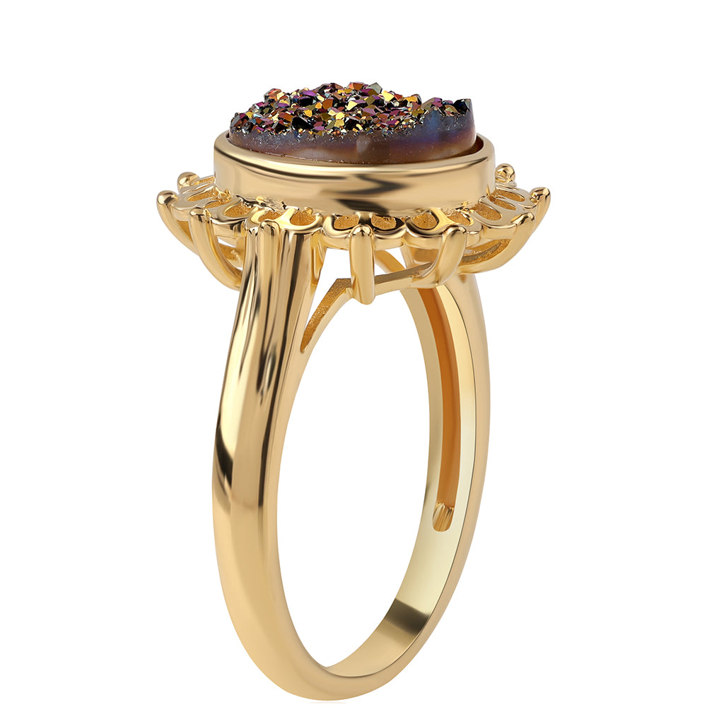 Anillo de Plata Bañada en Oro con Drusa Purpura 2 