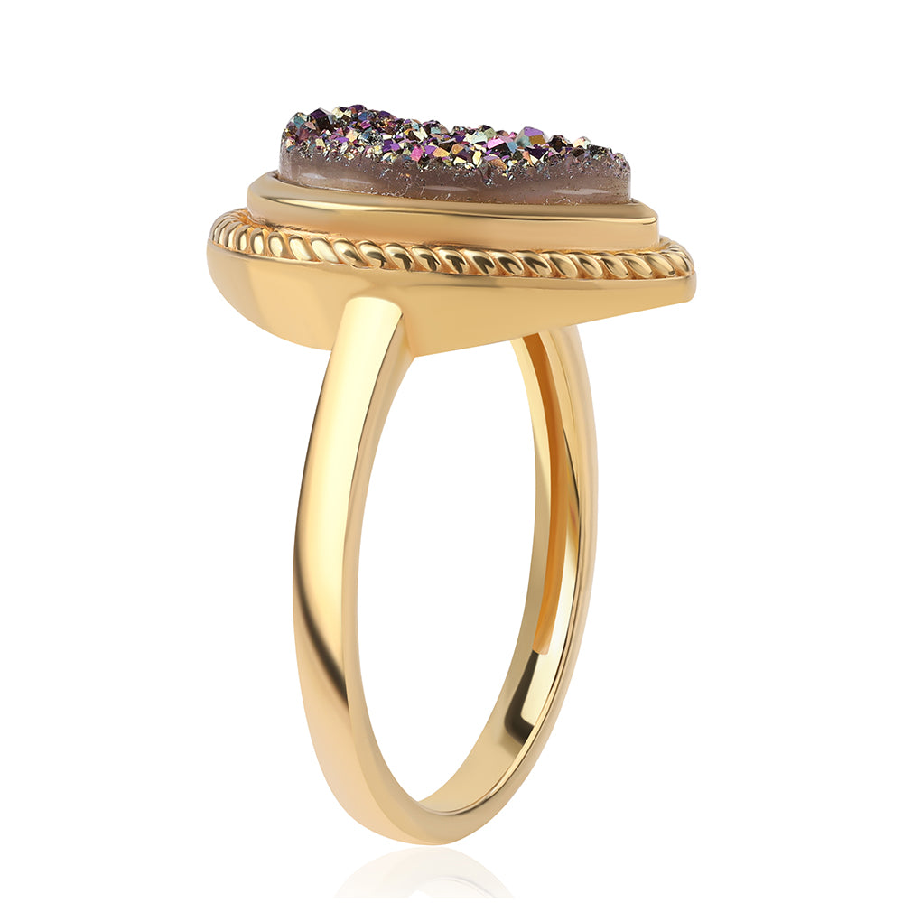 Anillo de Plata Bañada en Oro con Drusa Purpura 2 