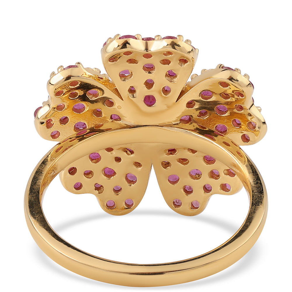 Anillo de Plata Bañada en Oro con Rubí de Mozambique y Topacio Blanco 3 