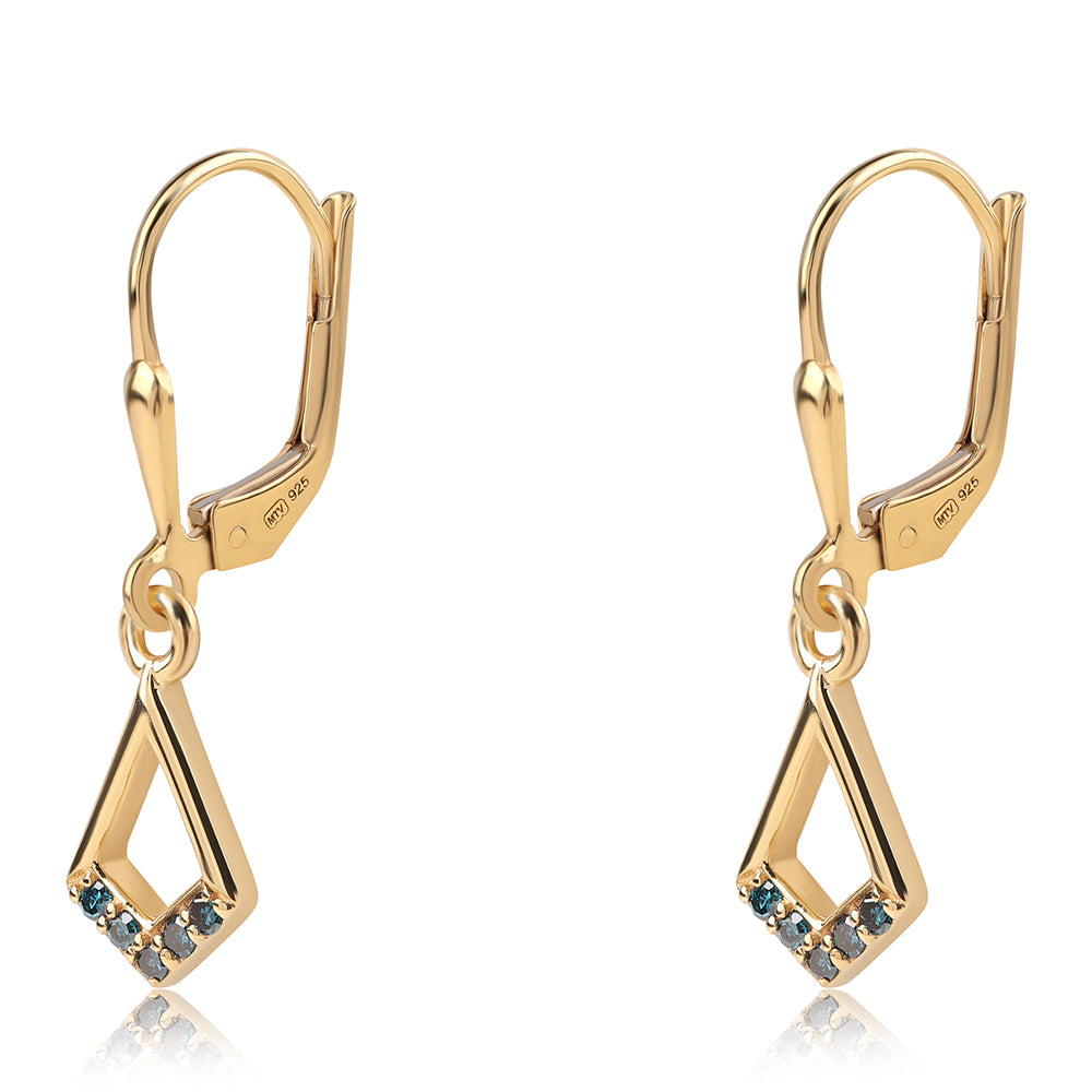 Pendientes de Plata Bañada en Oro con Diamante Azul 2 