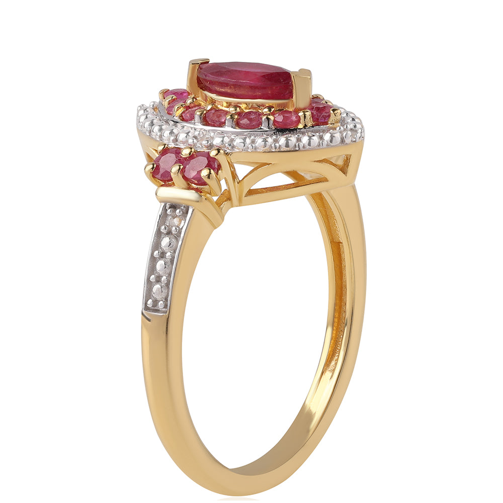 Anillo de Plata Bañada en Oro con Rubí de Mozambique y Topacio Blanco 2 