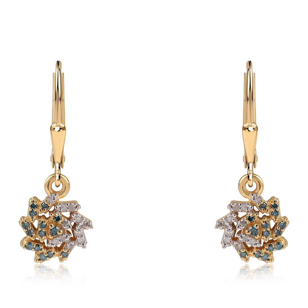 Pendientes de Plata Bañada en Oro con Diamante Azul y Diamante blanco 1 