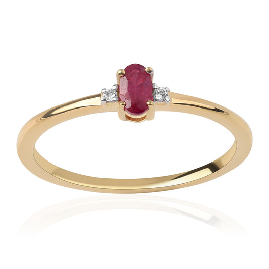 Anillo de Plata Bañada en Oro con Rubí de Mozambique y Topacio Blanco