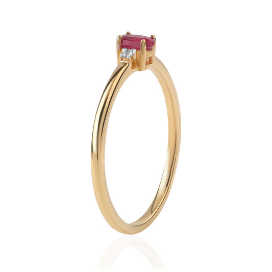 Anillo de Plata Bañada en Oro con Rubí de Mozambique y Topacio Blanco