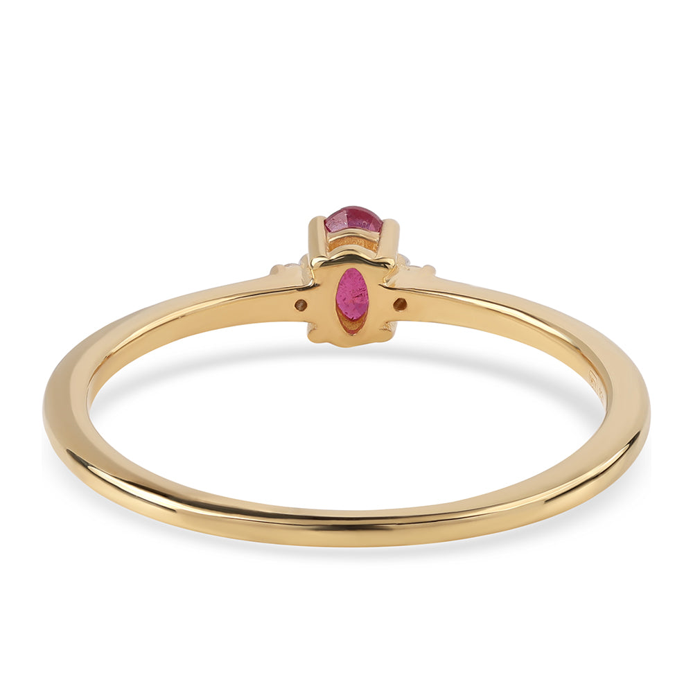 Anillo de Plata Bañada en Oro con Rubí de Mozambique y Topacio Blanco 3 