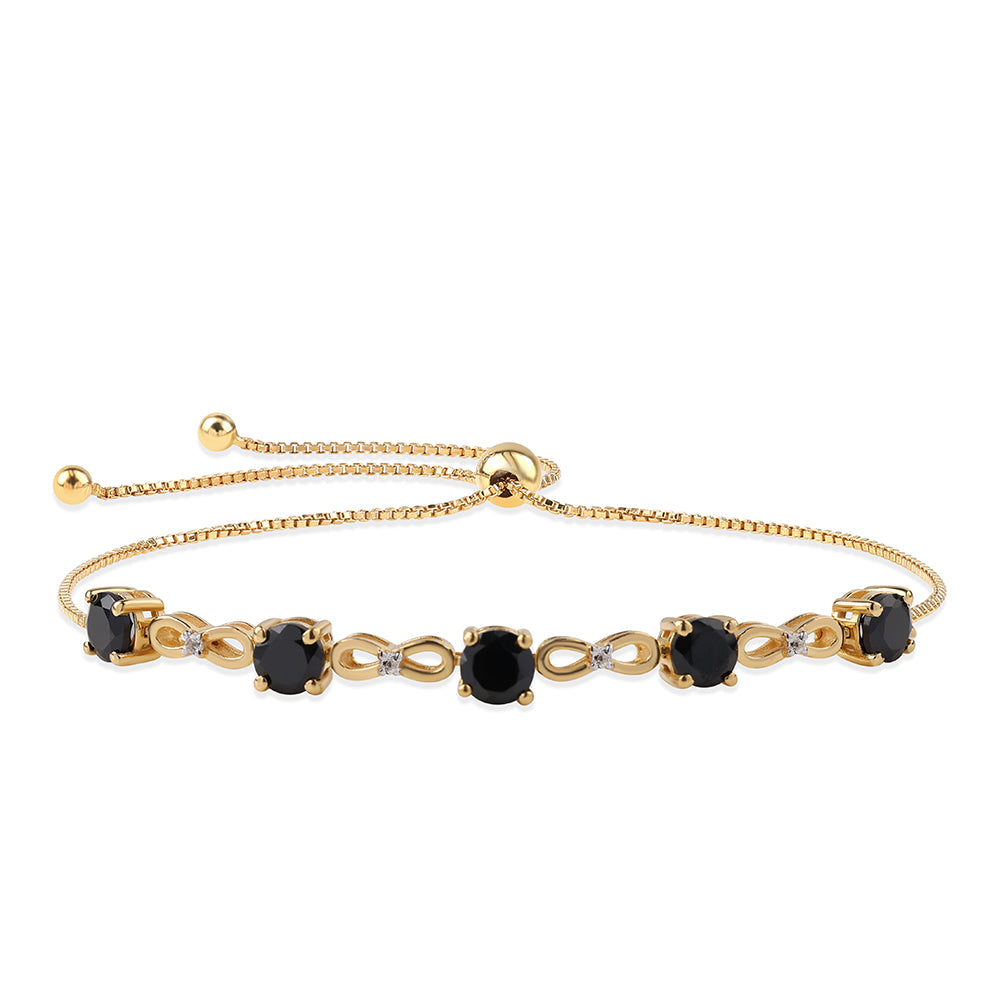 Pulsera de Plata Bañada en Oro con Espinela Negra y Topacio Blanco 1 
