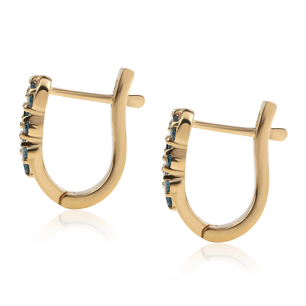 Pendientes de Plata Bañada en Oro con Diamante Azul 2 
