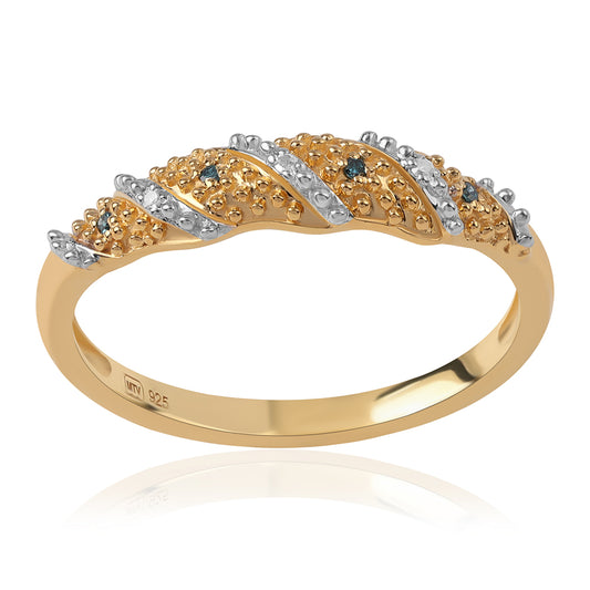 Anillo de Plata Bañada en Oro con Diamante Azul y Diamante blanco