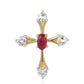Cruz Colgante de Plata Bañada en Oro con Rubí de Mozambique y Topacio Blanco