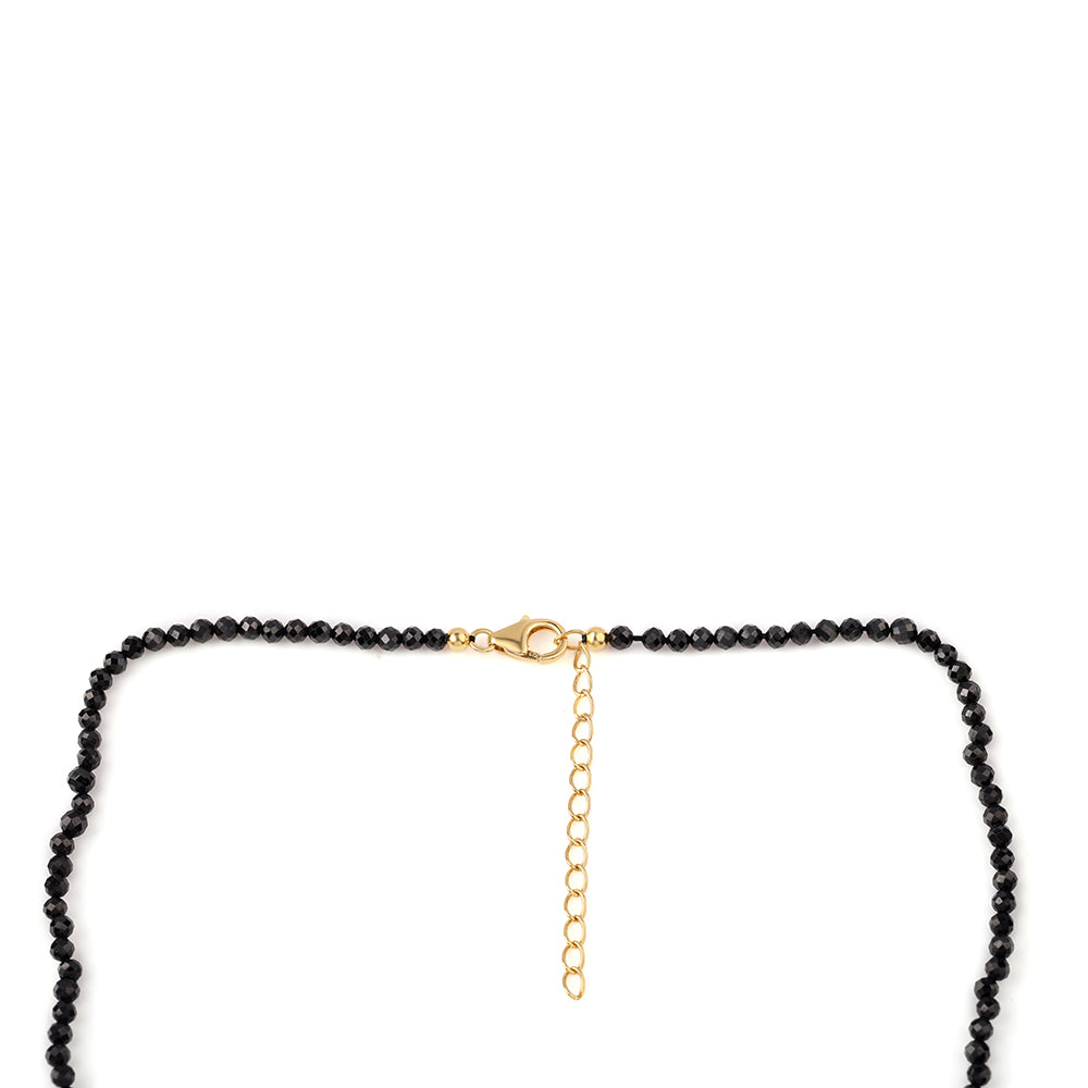 Collar de Plata Bañada en Oro con Espinela Negra y Perla blanca de agua dulce 3 