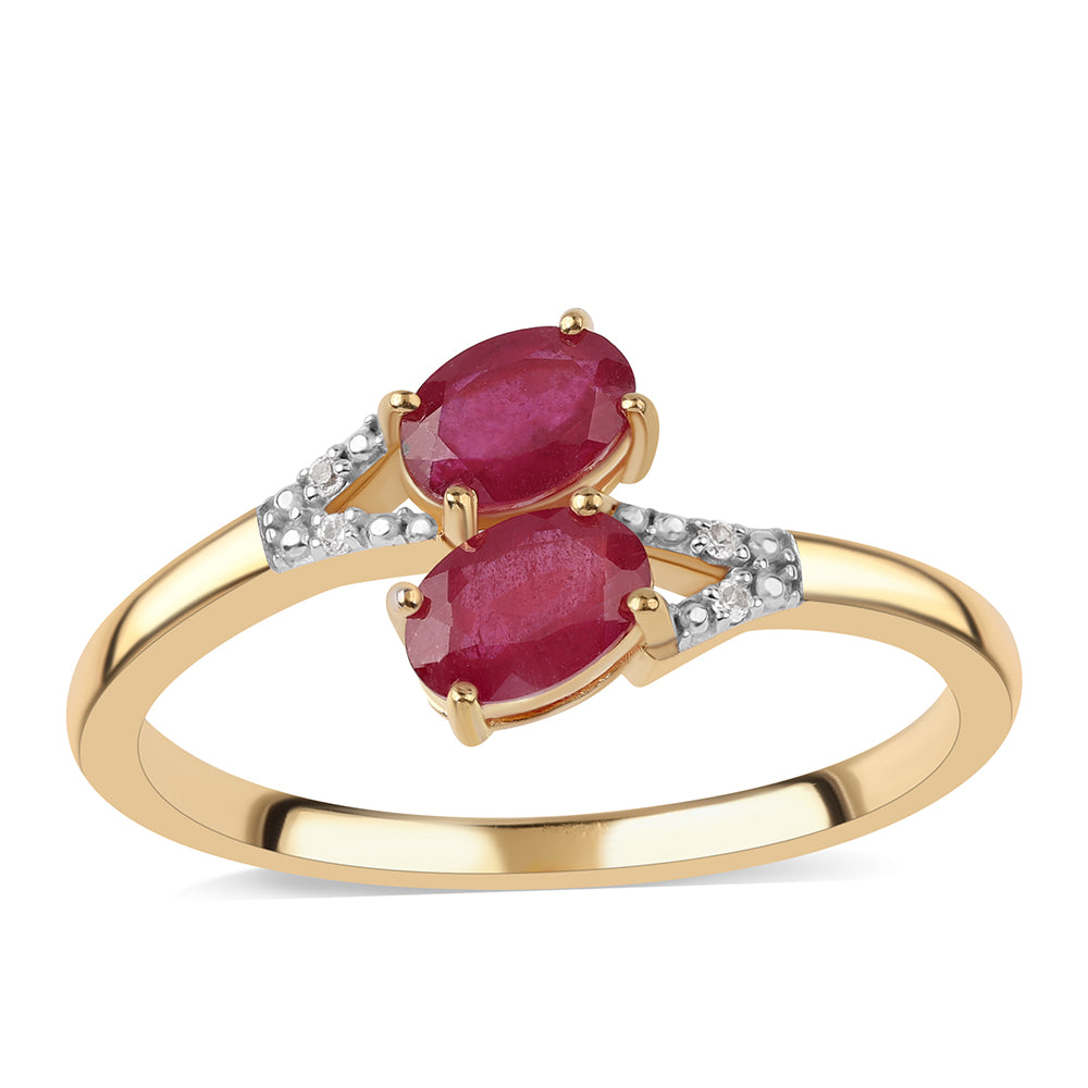 Anillo de Plata Bañada en Oro con Rubí de Mozambique y Topacio Blanco 1 